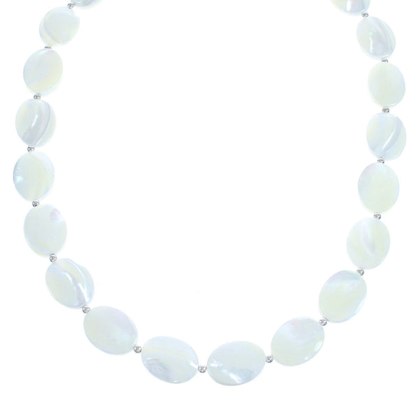 Sterling Silver Mother Of Pearl Bead Necklace KX121010